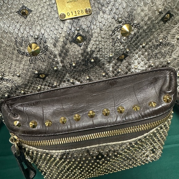 MCM Studded Gray and Brown Backpack - Picture 2 of 7